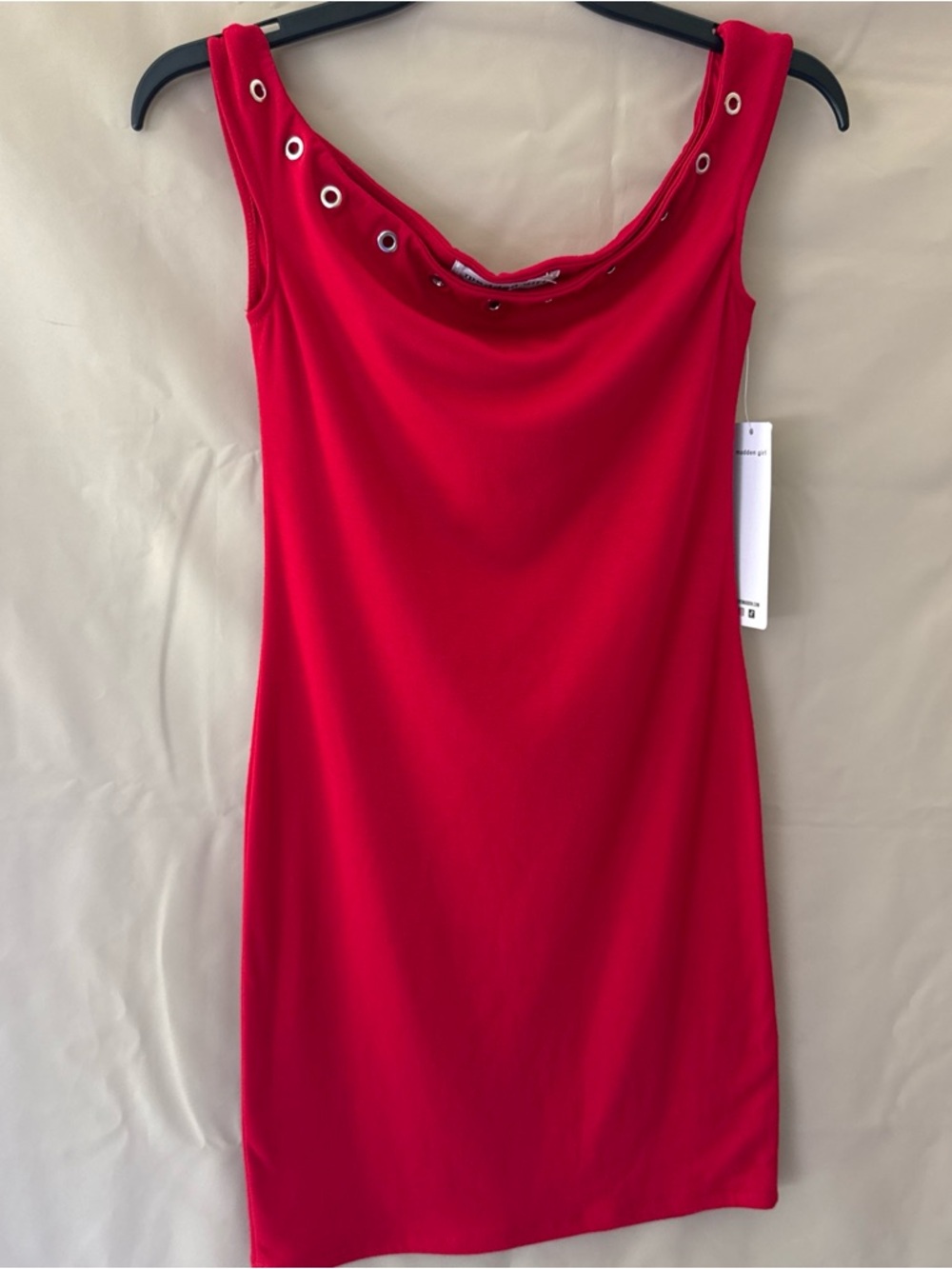 Madden Girl Red Grommet-Trim Sleeveless Mini Dress